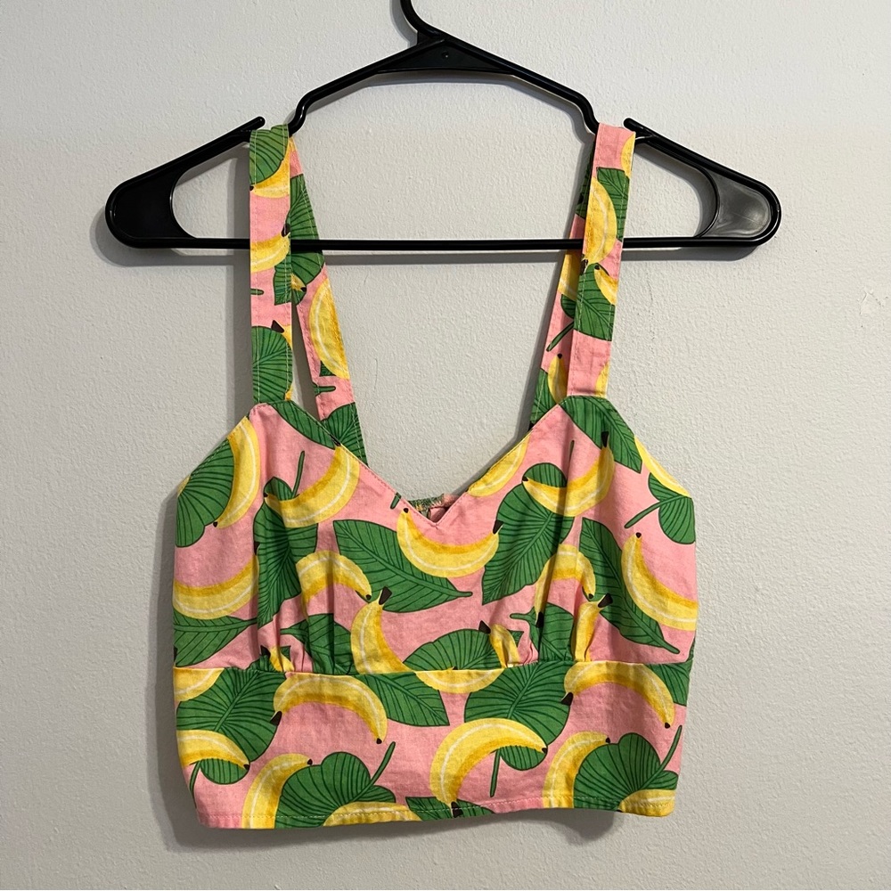 Retrolicious Bananas Pink Crop Tank Top Size Small